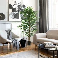 HOMCOM 6ft Artificial Trees Ficus, Indoor Fake Plant with Pot, for Home Decor(m-8)