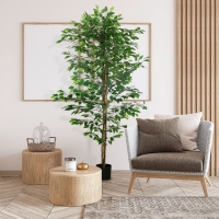 HOMCOM 6ft Artificial Trees Ficus, Indoor Fake Plant with Pot, for Home Decor