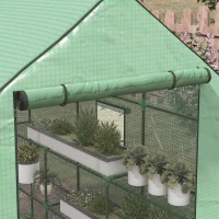 Outsunny Portable Greenhouse, Walk-In Small Outdoor Green House with 2 Tier U-Shaped Flower Rack Shelves, 4.6' x 4.7', Green(m-9)