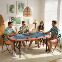Soozier Poker Table Foldable, 72" Portable Casino Blackjack Table for 8 Players with Felt Surface, Cup Holders, Blue(m-8)