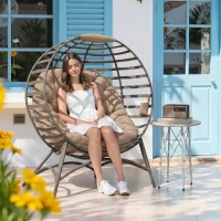 Outsunny Egg Chair, Patio Lounge Chair, Foldable Basket Chair with Large Seat Cushion, Side Pocket, Sand(m-9)