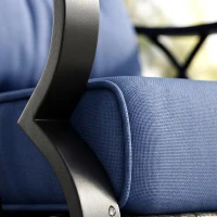 Outsunny Outdoor Wicker Rocking Chair with Padded Cushions, Aluminum Furniture, Rattan Porch Rocker Chair w/ Armrest, Navy Blue(m-10)