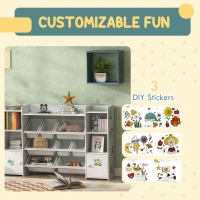 Qaba Kids Toy Organizers and Storage with 8 Removable Storage Bins and Bookshelf, White(m-5)