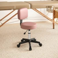 HOMCOM Rolling Stool with Wheels, Swivel Stool with Back Support, Adjustable Height, PU Leather Swivel Chair, Pink(m-9)