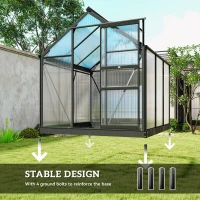 Outsunny Polycarbonate Greenhouse, Heavy Duty Outdoor Aluminum Walk-in Green House Kit Vent Door, 6.2'x6.2'x6.6' Gray(m-6)