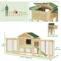 PawHut Wooden Chicken Coop, Outdoor Backyard Garden Large Rabbit Hutch with Nesting Box, Run, Ramp, Drawer(m-3)