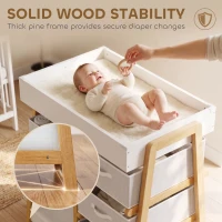 Qaba Baby Changing Table, Diaper Changing Station with Waterproof Pad, 3 Drawers and Large Basket for Newborn & Infant, White(m-5)