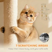 PawHut 67" Large Cat Tree with 7 Scratching Posts, Tunnel, 2 Condos, Hammock, Perch, Ramp, Pompoms, Light Grey(m-9)