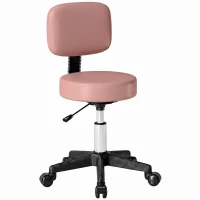 HOMCOM Rolling Stool with Wheels, Swivel Stool with Back Support, Adjustable Height, PU Leather Swivel Chair, Pink(m-11)