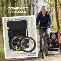Qaba Bike Trailer for Kids, Baby Bicycle Trailer with 5-Point Harness, 16" Rubber Wheels, Storage Bag, for 18+ Months, Red(m-5)