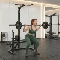 Soozier Multi-Function Home Gym Machine with Bench Press Rack, Squat Rack and Lat Pulldown System, Black(m-9)