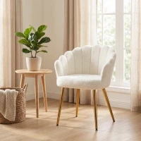 HOMCOM Accent Chair Petal-Back Design Modern Living Room Chair with Metal Legs Cream(m-10)
