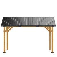 Outsunny 13' x 11' Hardtop Gazebo Canopy with Galvanised Metal Roof, Fir Wood Frame and Central Hook for Patio, Black Gray(m-14)