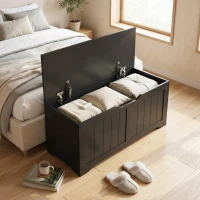 HOMCOM Storage Bench with Lift Top Storage Chest with Safety Hinges for Entryway, Living Room, Black(m-9)