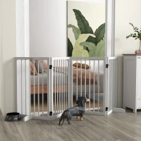 PawHut Free Standing Pet Gate, Foldable Dog Gates with 2 Support Feet, 4 Panels for Doorway Stairs, White(m-1)