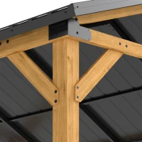 Outsunny 13' x 11' Hardtop Gazebo Canopy with Galvanised Metal Roof, Fir Wood Frame and Central Hook for Patio, Black Gray(m-12)