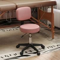 HOMCOM Rolling Stool with Wheels, Swivel Stool with Back Support, Adjustable Height, PU Leather Swivel Chair, Pink(m-8)