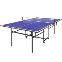 Soozier Full Size Table Tennis Table, Folding Ping Pong Table with Net, Paddles, Balls and Wheels, Blue(m-11)