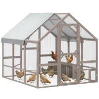 PawHut Large Wooden Chicken Coop for 8-10 Hens, Walk-in Chicken Run with Waterproof Cover, Nesting Boxes and Perches(m-11)