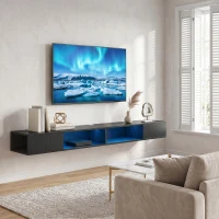 HOMCOM TV Stand with RGB LED Lights, Entertainment Center with Open Shelves for 75 Inch TV, Black Wood Grain(m-10)