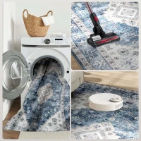 HOMCOM 9x12 Area Rug, Vintage Machine Washable Rug, Non-Slip Floor Carpet for Living Room, Bedroom, Dining Room, Blue(m-9)