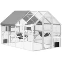 PawHut Outdoor Cat Enclosure Wooden Feral Cat House w/ Weatherproof Canopy, Bridges, Resting Boxes, Platforms, for 3-6 Cats(m-11)