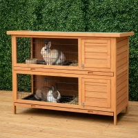 PawHut 54" 2-Story Large Rabbit Hutch Bunny Cage Wooden Pet House Small Animal Habitat Lockable Doors, Tray, Roof, Orange(m-10)