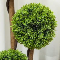 HOMCOM 35 Inch 2 Pack Potted Fake Plant, Artificial Boxwood Topiary Trees, Triple Ball Tree for Indoor and Outdoor, Light Green(m-10)