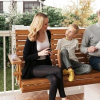 Outsunny 3-Seater Swing Bench, Wooden Porch Swing with Cupholders, Hanging Chains for Patio Garden, Carbonized(m-8)