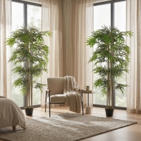 Outsunny 6FT Artificial Bamboo Tree Set of 2, Fake Plant with 1530 Leaves, Greenery Plant in Nursery Pot for Indoor, Green