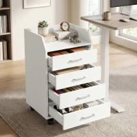 HOMCOM 4-Drawer Vertical Mobile Filing Cabinet, File Cabinet with Lockable Wheels for Home Office, White(m-8)