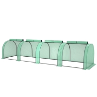 Outsunny 13' L x 3' W x 2.5' H Portable Tunneled Greenhouse with 4 Zippered Doors, Water/UV Fighting PE Cover, Green