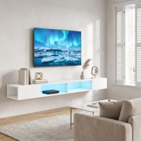 HOMCOM TV Stand with RGB LED Lights, Entertainment Center with Open Shelves for 75 Inch TV, White(m-10)