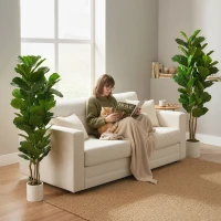 HOMCOM 5FT Artificial Fiddle Leaf Fig Tree Set of 2, Fake Potted Tree with Solid Wood Trunks for Indoor Decor, Green(m-9)