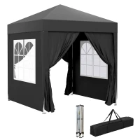 Outsunny 6.6'x6.6' Pop Up Canopy Tent with Sidewalls, Instant Sun Shelter Camping Gazebo with Carry Bag, Black(m-2)