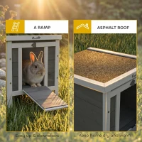 PawHut Small Wooden Rabbit Hutch Bunny Cage Guinea Pig Cage Duck House Dog House with Openable & Waterproof Roof, for Rabbits, Chickens, Ducks, Gray(m-6)