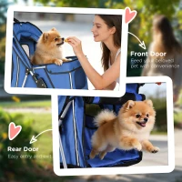 PawHut 3 Wheels Foldable Dog Stroller with Storage Basket, Adjustable Canopy, Cupholder for Miniature and Small Dogs, Blue(m-7)