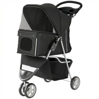 PawHut 3 Wheels Foldable Dog Stroller with Storage Basket, Adjustable Canopy, Cupholder for Miniature and Small Dogs, Black(m-2)