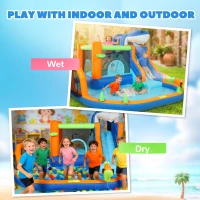 Qaba Inflatable Bounce House for Kids, Sharks Theme Jumping Bouncy Castle with Slide and Pool for Indoor Outdoor, Blue(m-8)