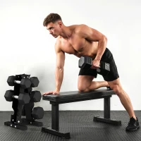 Soozier Hex Dumbbell Weight Set with Vertical Rack, 120lbs Rubber-Coated Dumbbells with Non-Slip Handles(m-9)