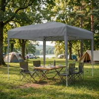 Outsunny 10 x 10ft Folding Pop Up Tent Outdoor Gazebo Canopy with Carrying Bag, Grey(m-8)