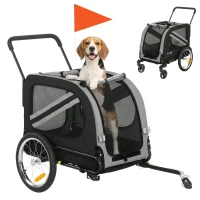 PawHut Dog Bike Trailer, 2-in-1 Dog Stroller with Universal Wheel Reflectors Flag, Grey(m-11)