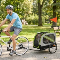 PawHut Dog Bike Trailer, 2-in-1 Dog Wagon Pet Stroller for Travel with Universal Wheel Reflectors Flag, Green(m-9)