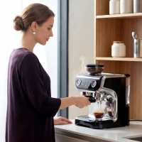 HOMCOM 15 Bar Coffee Maker Espresso Machine with Grinder Milk Frother Stainless Steel Espresso Maker for Cappuccino Latte Black(m-10)