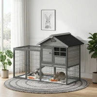 PawHut Rabbit Hutch Outdoor, 48"L Large Wooden Bunny Cage with Run, Grey(m-9)
