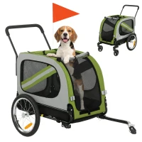 PawHut Dog Bike Trailer, 2-in-1 Dog Wagon Pet Stroller for Travel with Universal Wheel Reflectors Flag, Green(m-11)