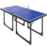 Soozier 6x3ft Compact Midsize Table Tennis Table Multi-Use Family Ping-pong Table Free Standing Folding Blue(m-2)