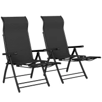 Outsunny Folding Patio Chairs Set of 2, 5-Position Outdoor Lounge Chairs with High Back, Retractable Footrest, Black(m-2)