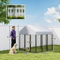 PawHut Outdoor Dog Kennel with Roof, 6' x 6' x 6' Heavy Duty Welded Wire Dog Playpen Enclosure with Escape-proof Lock(m-7)