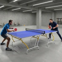 Soozier 9' x 5' Full Size Table Tennis Table, Folding Ping Pong Table with Paddles and Balls, Blue(m-1)